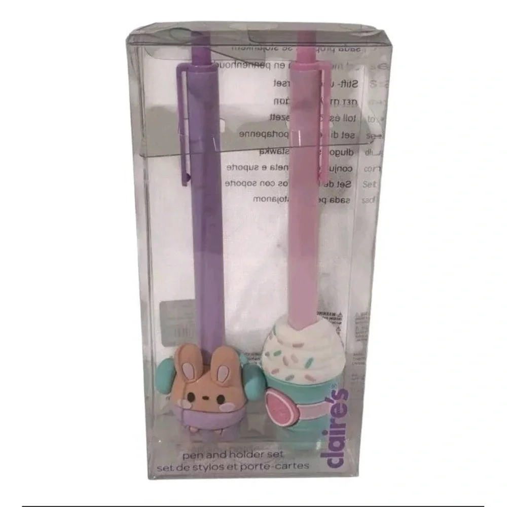 New Kawaii Style Pen & Holder Set Claires Pastel Bunny Rabbit Coffee Cup Cute 2